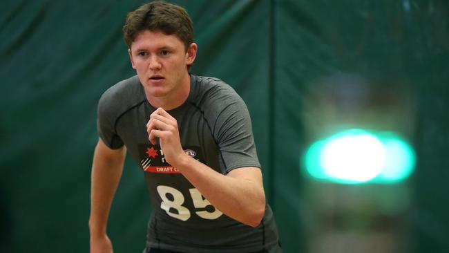 Nathan O'Driscoll goes through his paces at the AFL Draft Combine. Picture: Paul Kane/AFL Photos/via Getty Images