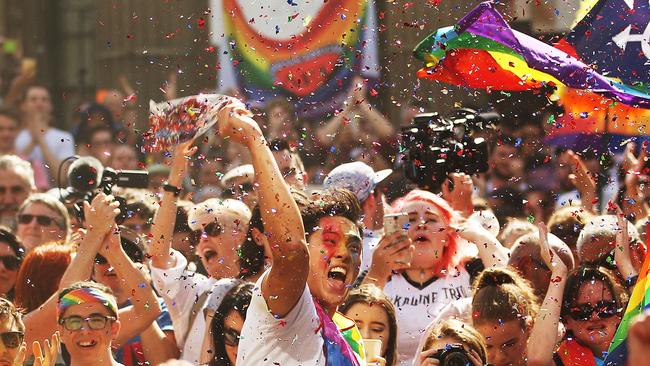 Rainbow warriors: Melbourne crowds celebrate Yes day. Picture: Getty Images