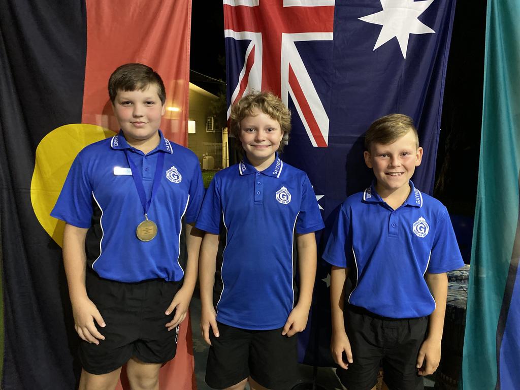 Gayndah State School captains Oliver Hart and Joshua Wood and vice-captain Hunter Roberts