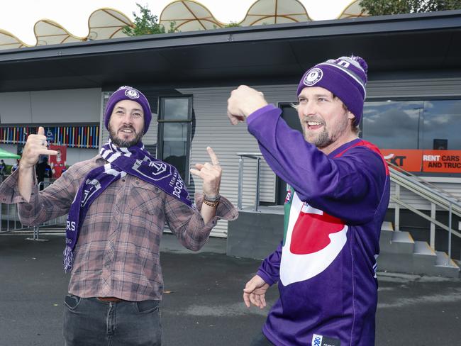 Daniel Bourn and Ben Kent before the Suns V Freo at People First Stadium Cararra. Picture: Glenn Campbell