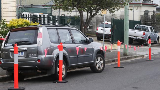 Parking area blocked off ready for line marking. Picture: Nikki Davis-Jones