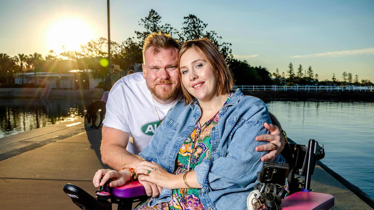 Jaidon Kirby and Stacie Chanoff were involved in a crash at Bells Bridge, near Gympie, in 2023, that left Stacie a quadriplegic. Picture: Richard Walker