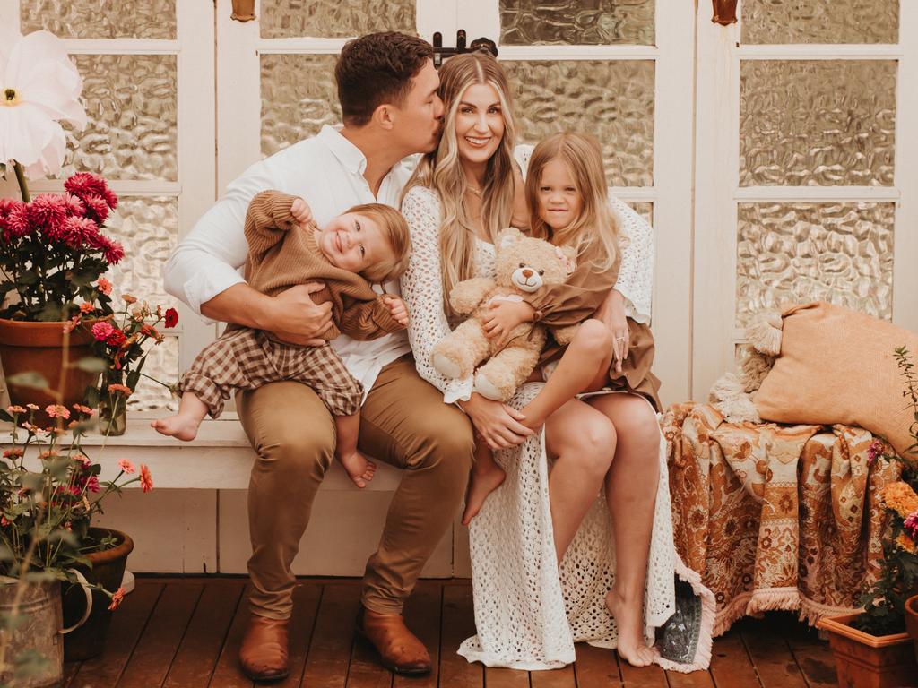 Mum of three Dani Paranthoiene with husband Frank and children Hartley, 1, and Inka, 3, who are siblings to Bonnie, who was stillborn. Picture: Supplied