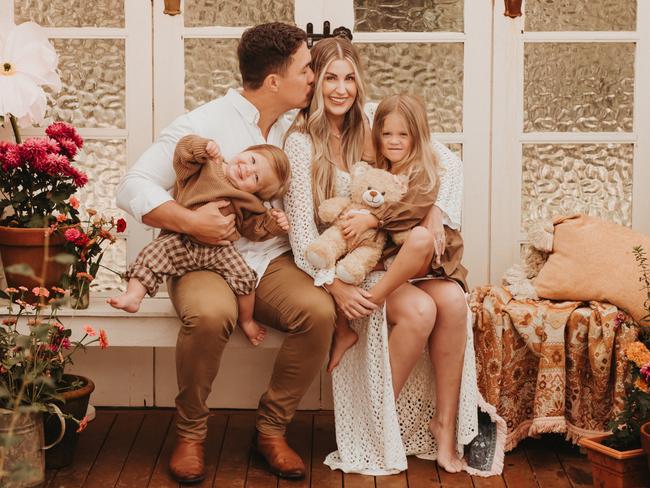 Mum of three Dani Paranthoiene with husband Frank and children Hartley, 1, and Inka, 3, who are siblings to Bonnie, who was stillborn. Picture: Supplied