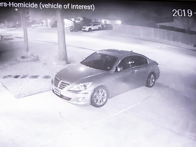 Surveillance footage of the car suspected of being involved in the murder of Brenton Estorffe. Picture: Scott Dalton