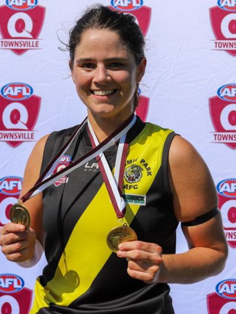 Gabrielle Dockray from Hermit Park Tigers won the best on ground award for the senior women's in AFL Townsville. Picture: Supplied