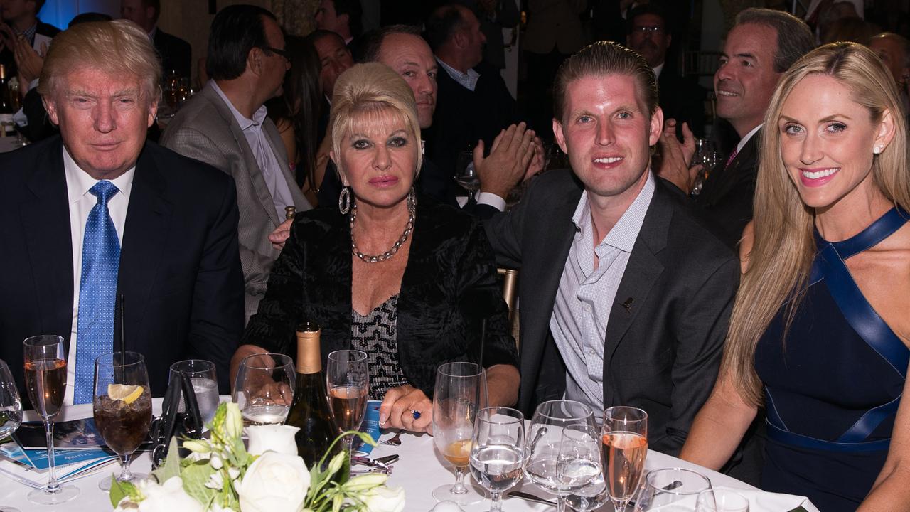From left to right: Donald Trump, Ivana Trump, Eric Trump and Eric’s wife Lara. Picture: Dave Kotinsky/Getty Images