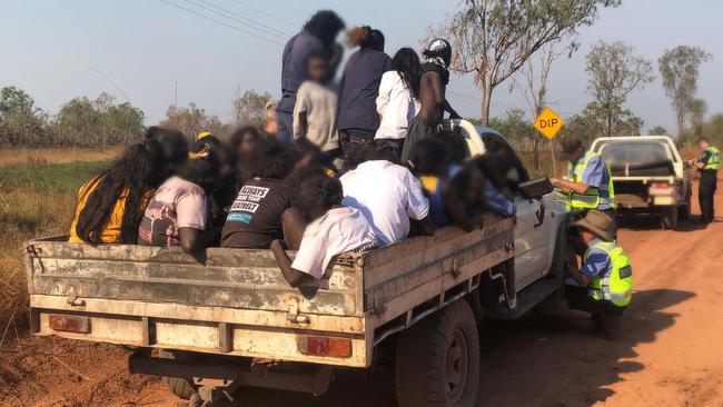 Police were left gobsmacked after finding 33 people crammed into the tray of a ute. Picture: NT Police