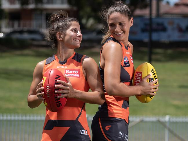 GWS Giants womenÕs team  Louise Stephenson and Alicia Eva photographed at Drummoyne oval  on 23 Jan 2019the GWS Giants womenÕs team are playing their first home game of the year at Drummoyne Oval on Friday, 8 Feb (against the Melbourne Kangaroos)(AAP-Flavio Brancaleone)