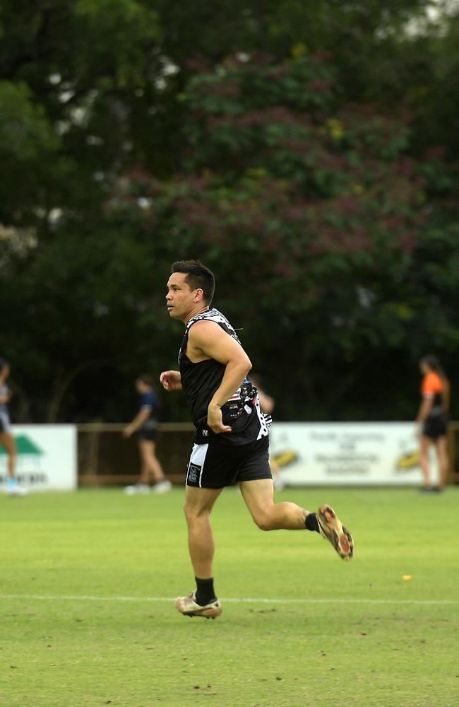 Mathew Stokes back training with his mate Gary Ablett Jr at Palmerston Magpies ahead of his first game in the NTFL. Picture: (A)manda Parkinson