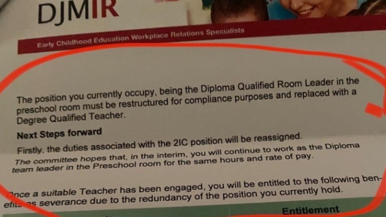 The redundancy letter give to Team Leader Irene Billias on October 26, 2021. Mrs Billias had been in the role for 33 years. Picture: Contributed