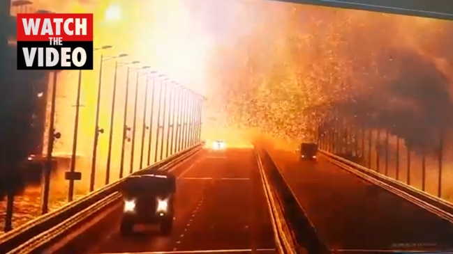 Shocking footage of huge blast that destroyed Crimea bridge