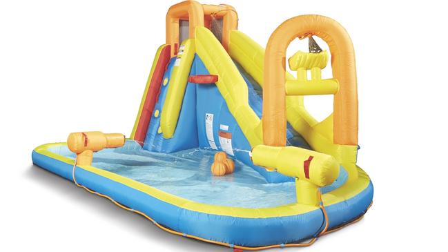 Aldi is set to launch an inflatable water park – decked out with a water slide, basketball hoop and climbing wall – just in time for summer. Picture: Supplied