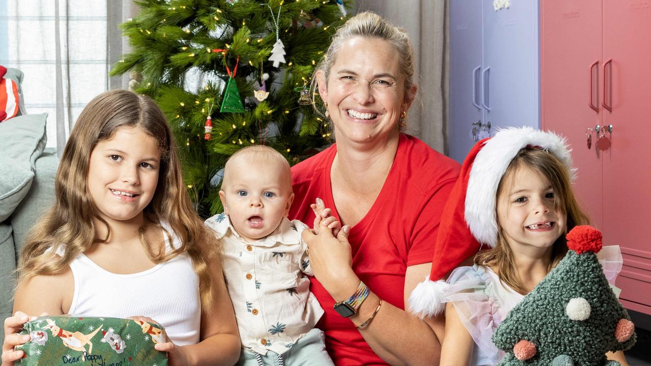 Libby Trickett at home with her children Poppy (age 8), Alfie (7 months) and Edwina (age 5), Tuesday. Picture: Richard Walker.