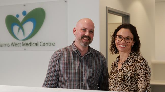 Dr Brad Elliott and Dr Rebecca Elliott stand inside Cairns West Medical Centre’s new Anderson St practice. Photo: Brendan Radke