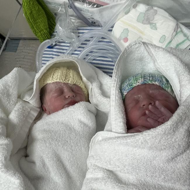 Maddy Steele had twins Twins Jed and Eadie in 2022 at the Hobart Private Hospital. Picture: Supplied