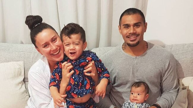 Taylor Winterstein, wife of Manly Sea Eagles player Frank Winterstein, with their children.