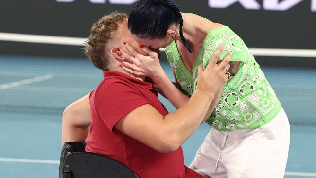 Dylan Alcott gets kissed by girlfriend Chantelle Otten. Photo by Michael Klein.