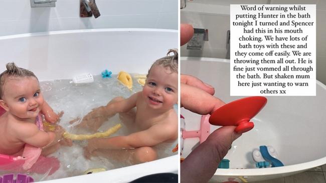 Fiona Falkiner's youngest son choked on a bath toy suction cup. Photo: Instagram