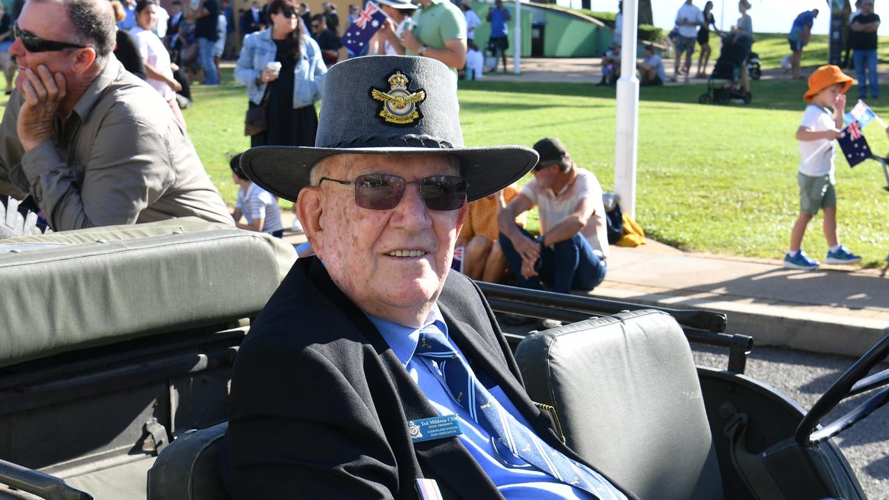 Veteran Ted Mildren at the 2024 Anzac Day parade at The Strand, Townsville. Picture: Evan Morgan