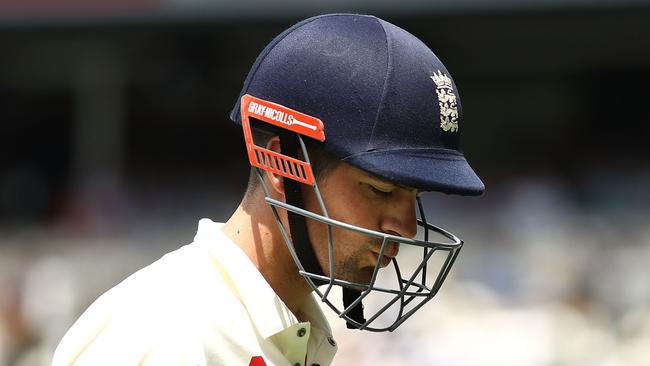 Alastair Cook after being dismissed by Mitchell Starc. Picture: Getty Images.