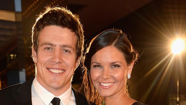 Steve Peacocke with girlfriend Bridgette Sneddon arrives on the red carpet ahead of the 2013 Logie Awards held at Crown Casino on April 7, 2013 in Melbourne, Australia.