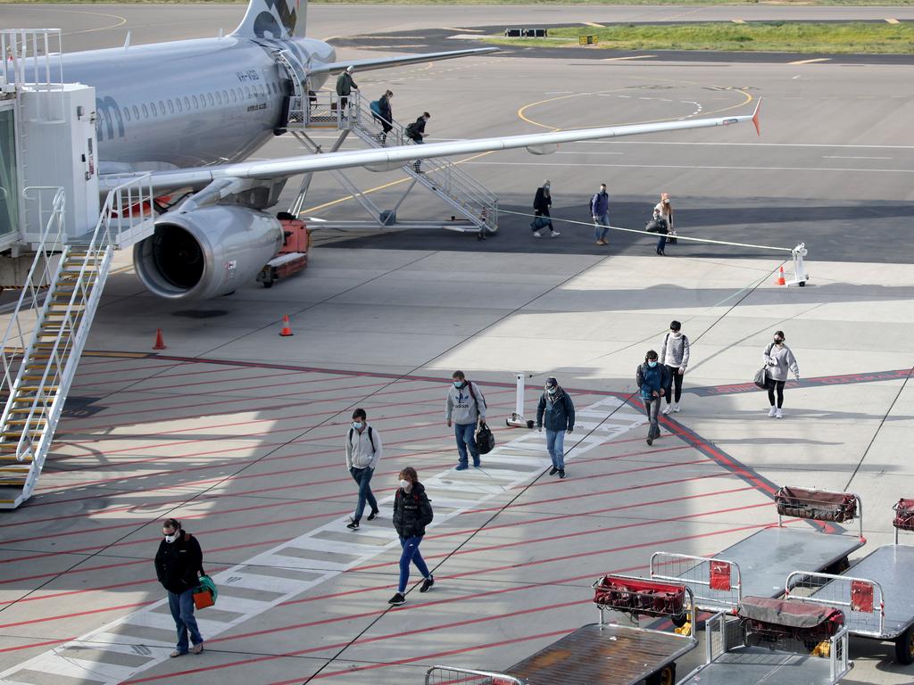 Passengers arriving at Adelaide Airport. Picture: NCA NewsWire / Kelly Barnes