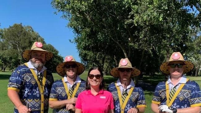 Stomping Boys Greg Clarke, Jason Kelly, Paul Walsh and Ian Walker with Stomping Elephants' Abby Walsh at the Inaugural Mayor's charity golf day, 2021. Picture: Stomping Elephants