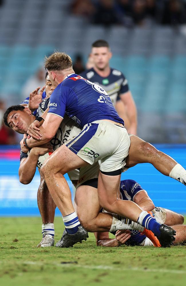 Jason Taumalolo is tackled. (Photo by Cameron Spencer/Getty Images)