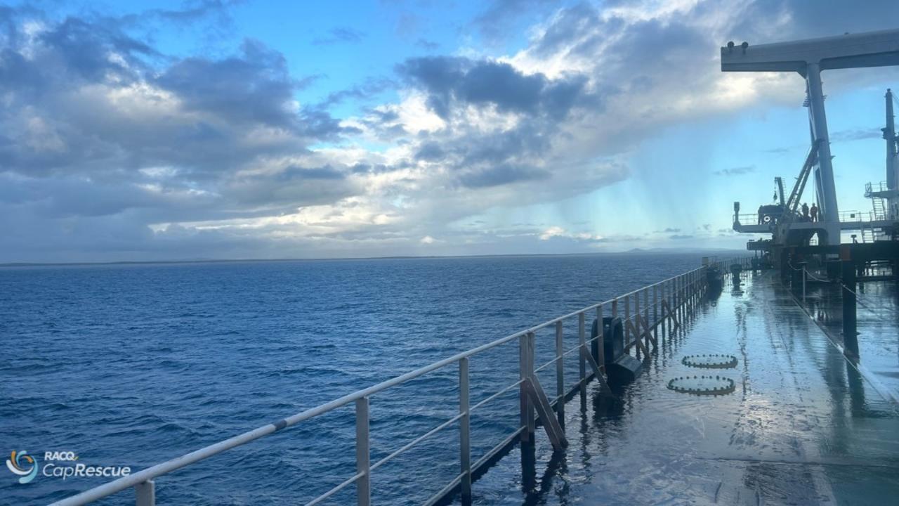 The RACQ Capricorn Rescue landed on the vessel to attend to the man who had sustained an arm injury in waters off Gladstone on March 5.