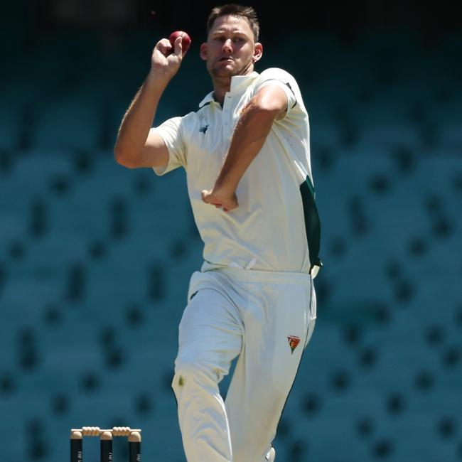 SYDNEY, AUSTRALIA - NOVEMBER 26: Beau Webster of the Tigers bowls during the Sheffield Shield match between New South Wales and Tasmania at Sydney Cricket Ground, on November 26, 2024, in Sydney, Australia. (Photo by Matt King/Getty Images)