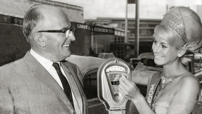 Gold Coast Mayor Bruce Small with Meter Maid Veronica Cherry in the late 1960s, Surfers Paradise.