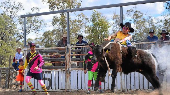 YEE-HAW: The steer rides at the 2019 Brigalow Bush Carnival proved to be a hoot with riders and spectators alike. Picture: Kate McCormack