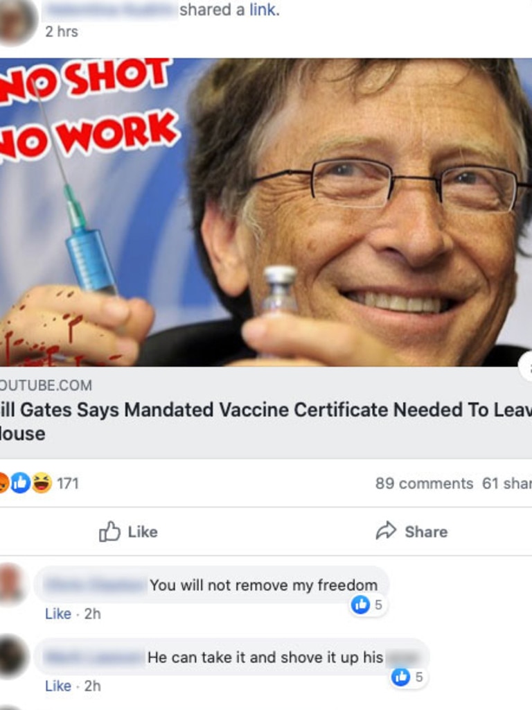 Screen grabs from Facebook show fake news being spread about Bill Gates.