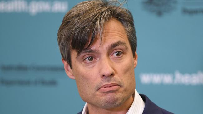 Deputy Chief Medical Officer Dr Nick Coatsworth speaks to the media during a press conference at the Australian Department of Health in Canberra, Monday, April 20, 2020. (AAP Image/Lukas Coch) NO ARCHIVING