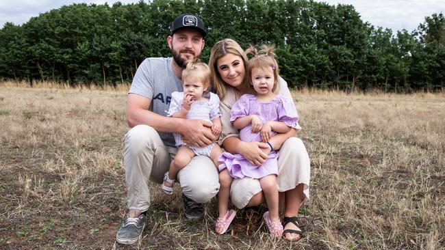 Clare Valley couple Adam Boots and Elizabeth Parsalidis with children Eliyanah, 3, and Azariah, 19 months. Picture: Supplied