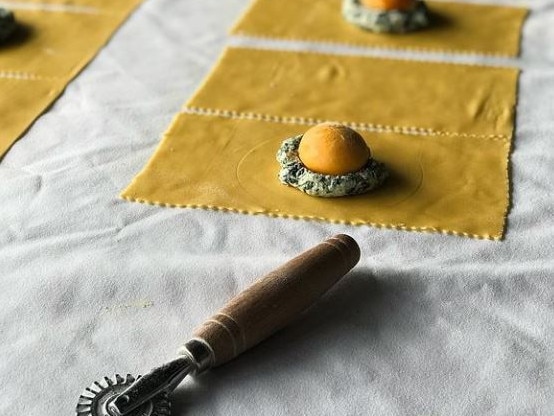 La Cantina’s egg yolk, spinach and ricotta raviolo.