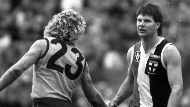 Hawthorn great Dermott Brereton and Danny Frawley had some fiery clashes.