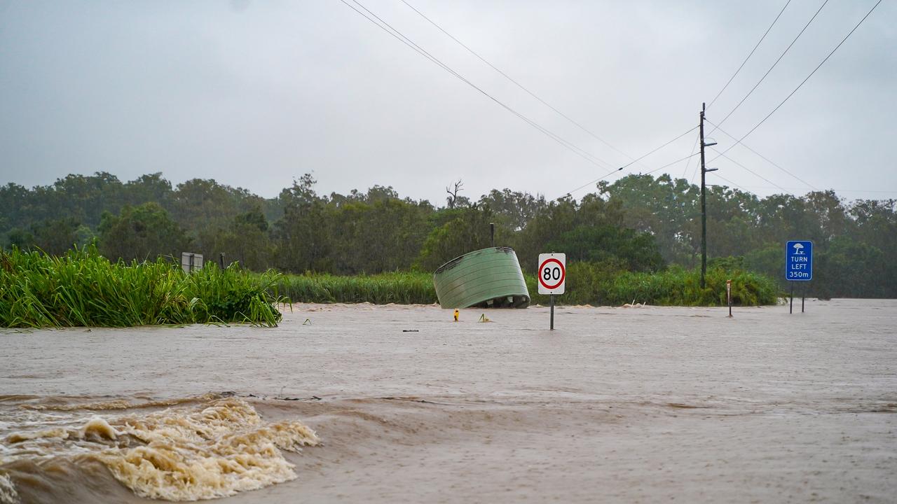 Cattle Creek, which flows downstream into the Pioneer River, will help fill the reservoirs for the proposed Pioneer-Burdekin pumped hydro project. This photo from January, 2023, shows Cattle Creek well and truly breaking the banks at Gargett along Mackay-Eungella Rd in the Pioneer Valley, not far from where the dam is proposed to be built. Valley residents have expressed their concerns over how Queensland Hydro will manage floodwaters should the project go ahead. Picture: Heidi Petith