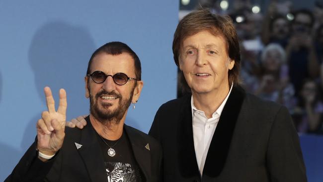 Paul McCartney with Ringo Starr. Picture: AP Photo