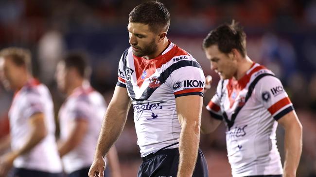 James Tedesco of the Roosters dejected during the NRL Qualifying Final match between the Penrith Panthers and the Sydney Roosters at Panthers Stadium.