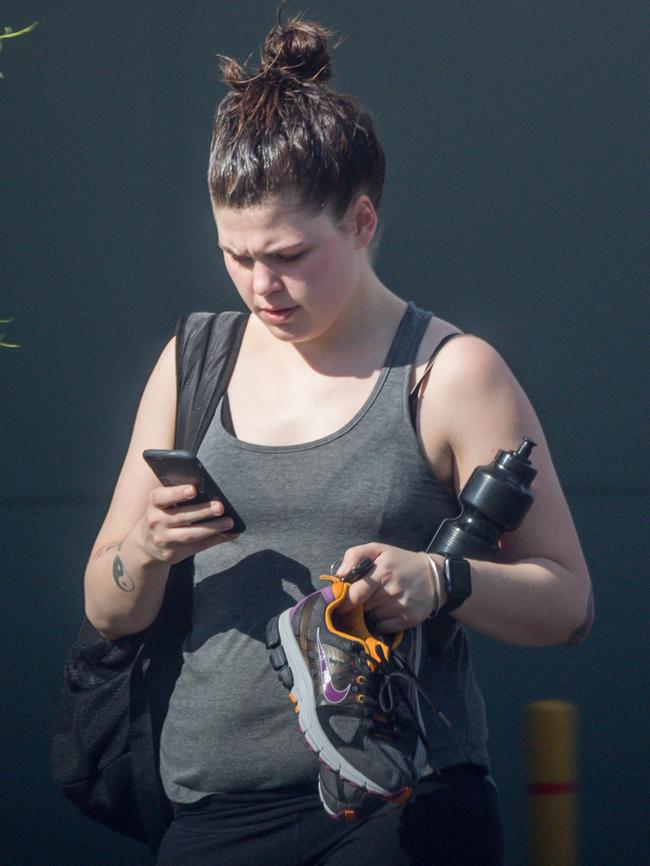 Disgraced blogger Belle Gibson walks from Reservoir Leisure Centre in 2016. Picture: Jake Nowakowski