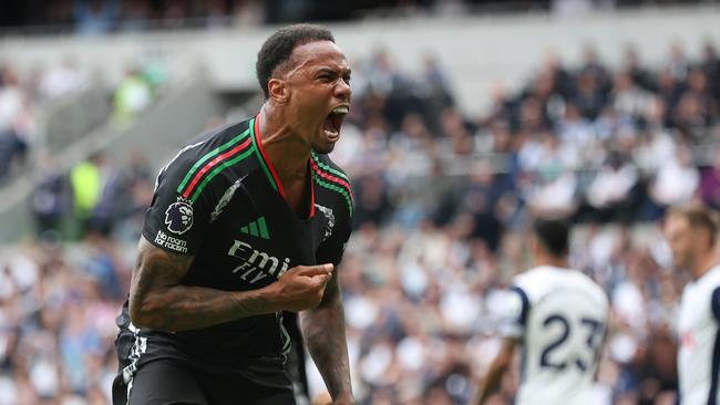 Gabriel celebrates scoring his side’s first goal. (Photo by Rob Newell - CameraSport via Getty Images)