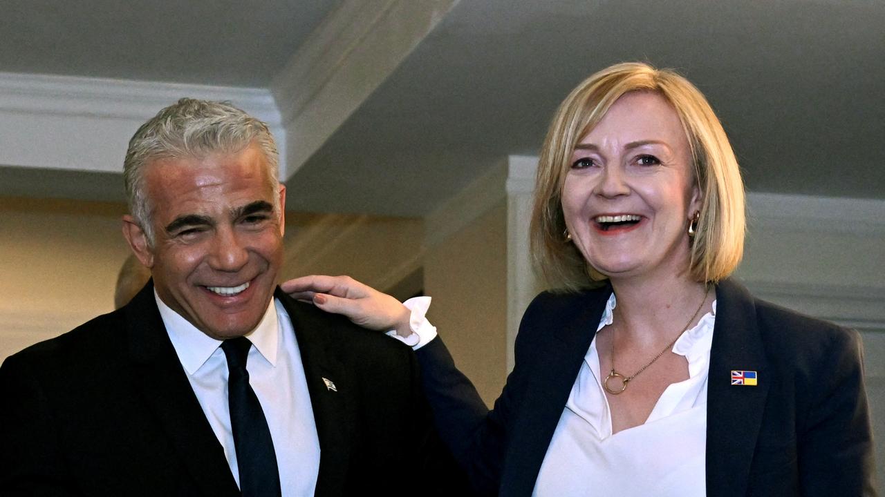 Ms Truss and Israeli Prime Minister Yair Lapid during a bilateral meeting at the United Nations. (Photo by Toby Melville - WPA Pool/Getty Images)