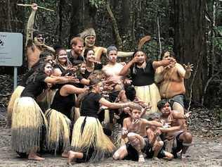 Prince Harry with Butchulla dancers, as they welcomed him to K'Gari, or Fraser Island during last year's Royal visit. Picture: George Seymour