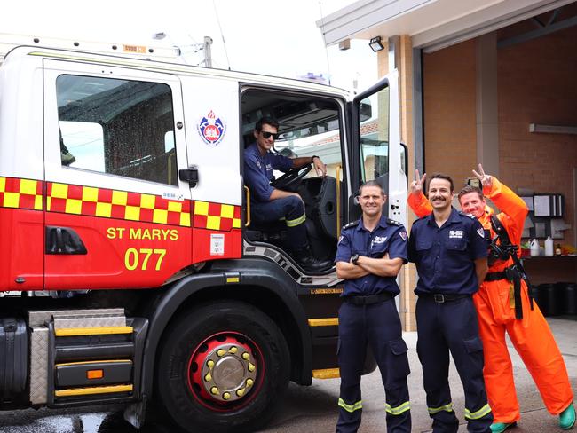 From left: Senior Firefighter Mark Foscholo, station officer Shane Thompson and Senior firefighter Jonathan Daniel of St Marys Fire and Rescue D platoon enjoy a moment of quiet after a busy morning of callouts. Picture: Danielle Jarvis