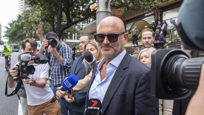 Al Yazbek emerges from court in Sydney after pleading guilty to displaying an offensive flag containing a swastika at a pro-Palestine rally. Picture: NewsWire / Simon Bullard