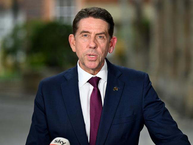 POOL IMAGE - Queensland Deputy Premier Cameron Dick speaks to the media after the LNP unveiled its election costings during a press conference at Parliament House in Brisbane, Thursday, October 24, 2024. The Queensland Election will be held on the 26th October. (AAP Image/Darren England) NO ARCHIVING