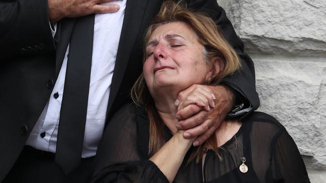 Rita Jaja, mother of Sea World Helicopters victim Vanessa Tadros, at her daughter’s funeral. Picture: John Grainger