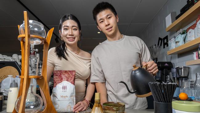 Mia Zhang and Sam Zhang at Yuna Cafe in Adelaide CBD Mile End. Picture: Ben Clark